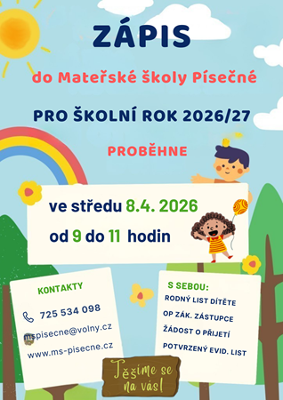 Zápis do MŠ Písečné + Den otevřených dveří